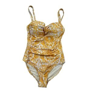 NWOT Nip Tuck Swim Womens US 6 One Piece Swimsuit Yellow Paisley Ruched